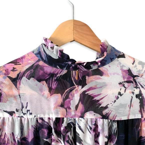 MISA Los Angeles Dress Midi Purple Floral Merce Ruffle Tie Sz S - Picture 6 of 6